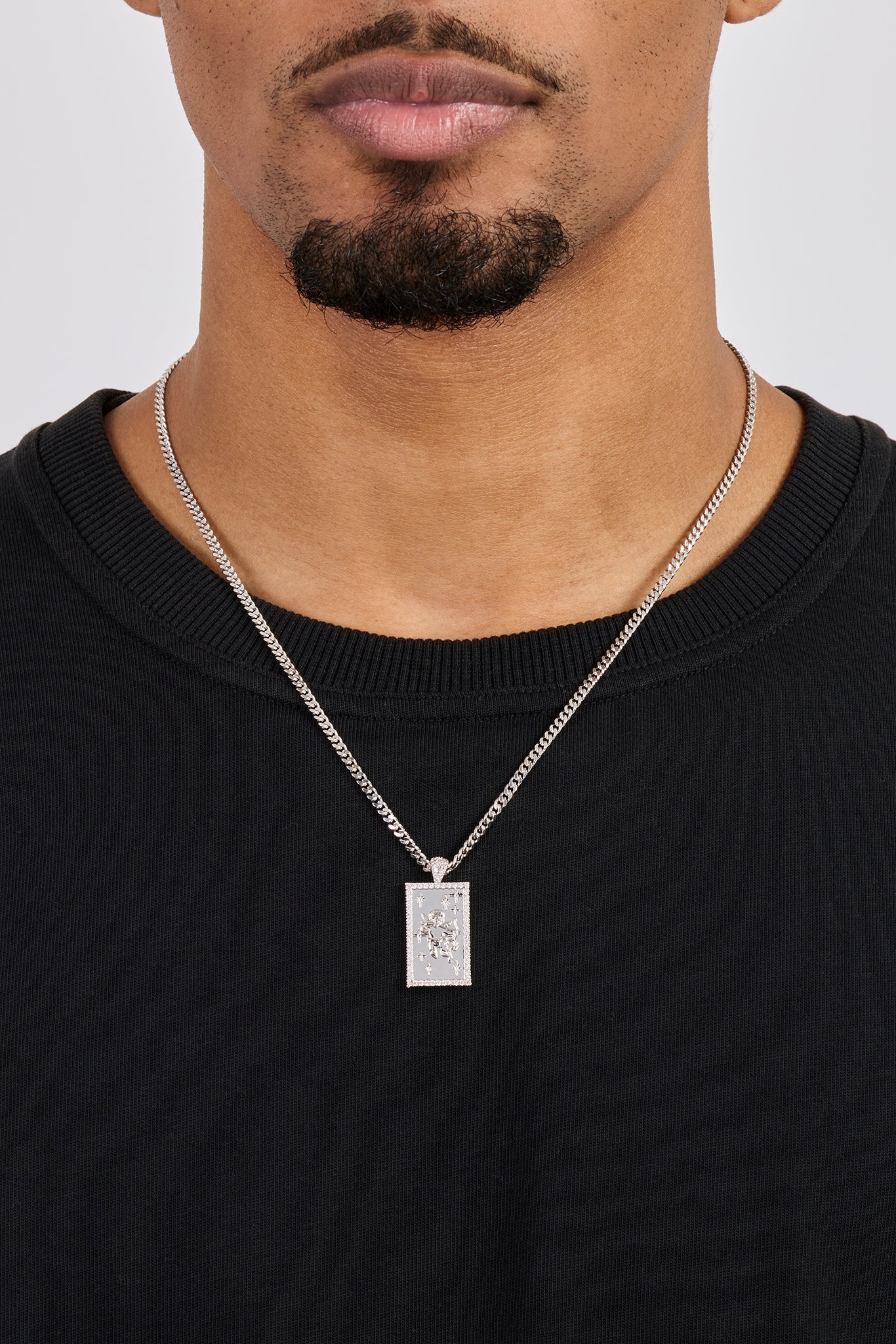 Iced Edge Cherub Pendant Necklace - 20mm - White